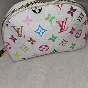 White Multicolor Monogram Cosmetic Pouch